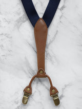 Navy Slimline Leather Trim Lightweight Suspenders