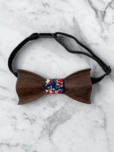 Kids Navy Wooden Bow Tie, Suspenders & Brooch Set