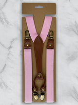 Pink Slimline Leather Trim Lightweight Suspenders