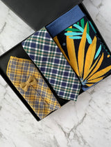Yellow and Navy Checked Mens Cotton Tie Gift Box Set | Bowtie & Arrow Australia