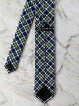 Mens Cotton Checked Navy Yellow Necktie Back | Bowtie & Arrow Australia