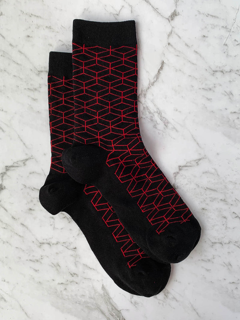 Mens Funky Socks Black with Red Diamond Pattern | Bowtie & Arrow Australia