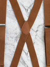 Tan Leather Trim X-Back Button Suspenders