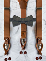 Tan Leather Trim Suspenders & Woollen Bow Tie Set