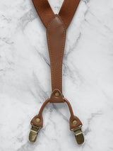 Tan Slimline Leather Trim Lightweight Suspenders