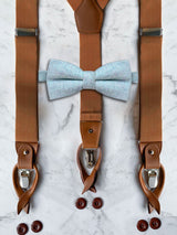 Tan Leather Trim Suspenders & Woollen Bow Tie Set