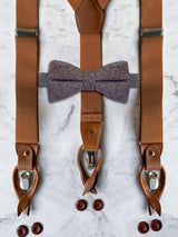 Tan Leather Trim Suspenders & Woollen Bow Tie Set