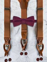 Tan Leather Trim Suspenders & Woollen Bow Tie Set
