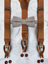Tan Leather Trim Suspenders & Woollen Bow Tie Set