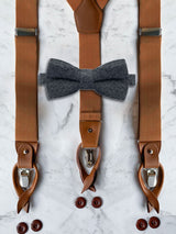 Tan Leather Trim Suspenders & Woollen Bow Tie Set