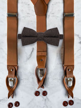 Tan Leather Trim Suspenders & Woollen Bow Tie Set
