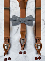 Tan Leather Trim Suspenders & Woollen Bow Tie Set