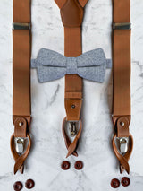 Tan Leather Trim Suspenders & Woollen Bow Tie Set
