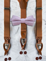Tan Leather Trim Suspenders & Woollen Bow Tie Set