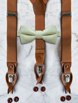 Tan Leather Trim Suspenders & Woollen Bow Tie Set