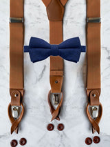 Tan Leather Trim Suspenders & Woollen Bow Tie Set
