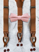 Tan Leather Trim Suspenders & Woollen Bow Tie Set