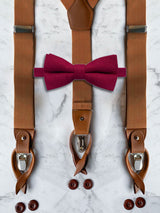 Tan Leather Trim Suspenders & Woollen Bow Tie Set
