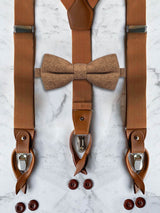 Tan Leather Trim Suspenders & Woollen Bow Tie Set