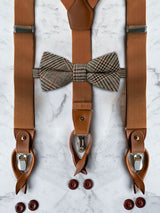 Tan Leather Trim Suspenders & Woollen Bow Tie Set