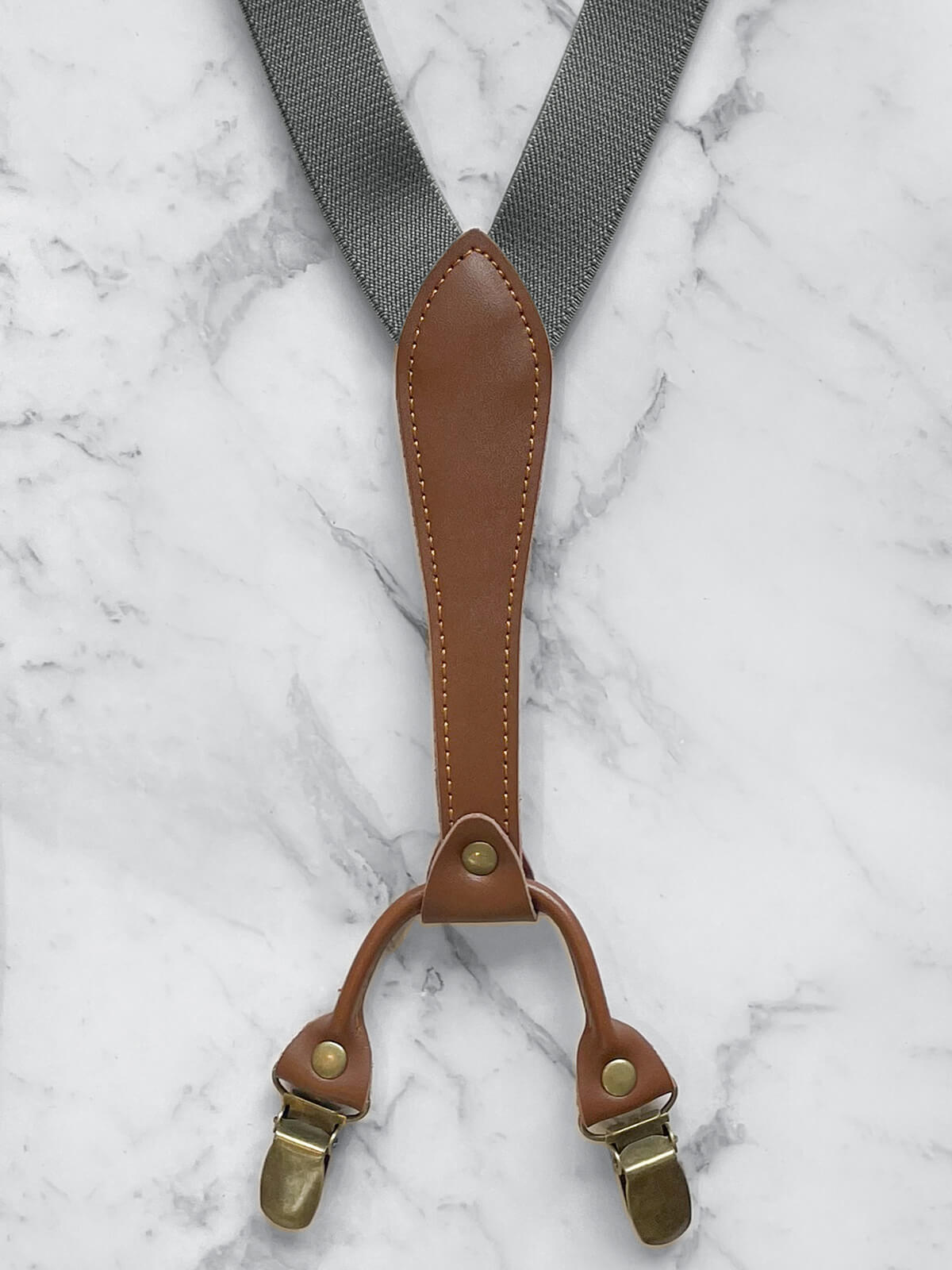 Grey Slimline Leather Trim Lightweight Suspenders