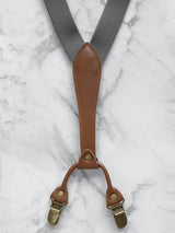 Gunmetal Grey Slimline Leather Trim Lightweight Suspenders