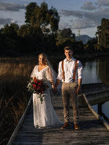 Tan Leather Trim Suspenders & Woollen Bow Tie Set