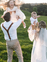Tan Leather Trim Suspenders & Woollen Bow Tie Set