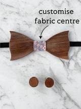 Cotton Walnut Wooden Bow Tie & Cufflinks Set
