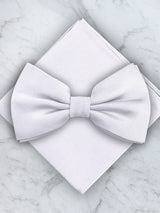 White Deluxe Silk Twill Bow Tie & Pocket Square Set