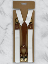 White Slimline Leather Trim Lightweight Suspenders