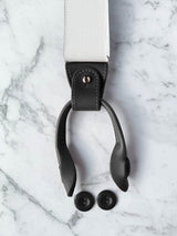 White with Black Leather Trim Clip/Button Convertible Suspenders