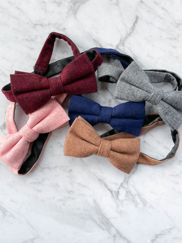 Herringbone Grey Wool Bow Tie