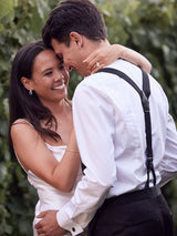 All Black Leather Trim Clip/Button Convertible Suspenders