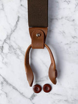 Chocolate Brown Leather Trim Suspenders & Woollen Bow Tie Set