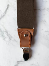 Chocolate Leather Trim Suspenders & Linen/Cotton Floral Bow Tie Set