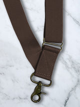 Chocolate Side Trigger Snap X Back Leather Trim Suspenders