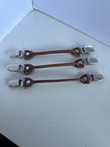 Double clip leather ends for convertible suspenders - set of 3