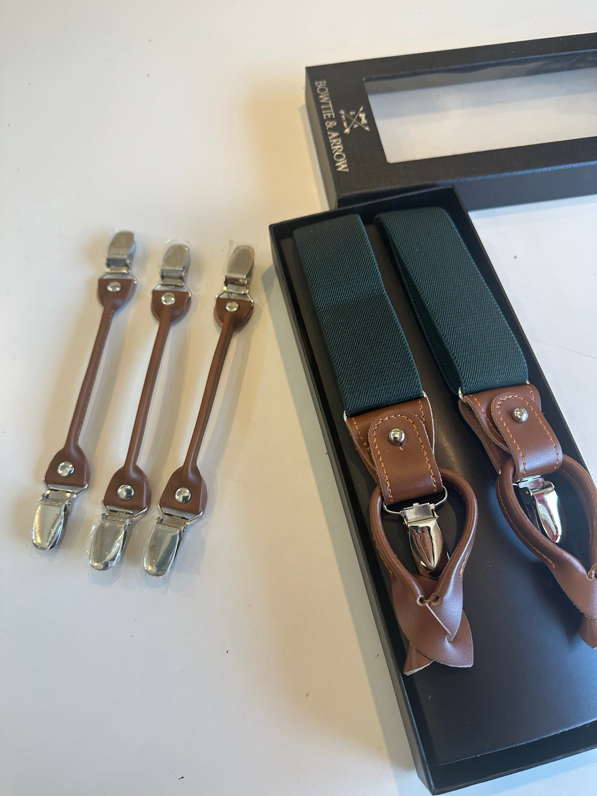 Double clip leather ends for convertible suspenders - set of 3