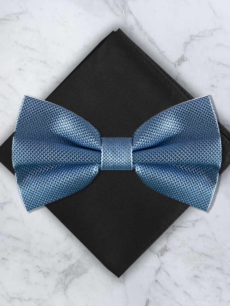 Baby Blue Deluxe Silk Bow Tie & Pocket Square Set