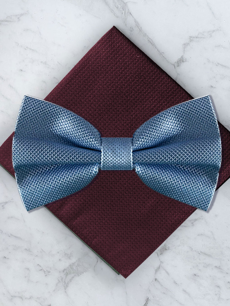 Baby Blue Deluxe Silk Bow Tie & Pocket Square Set