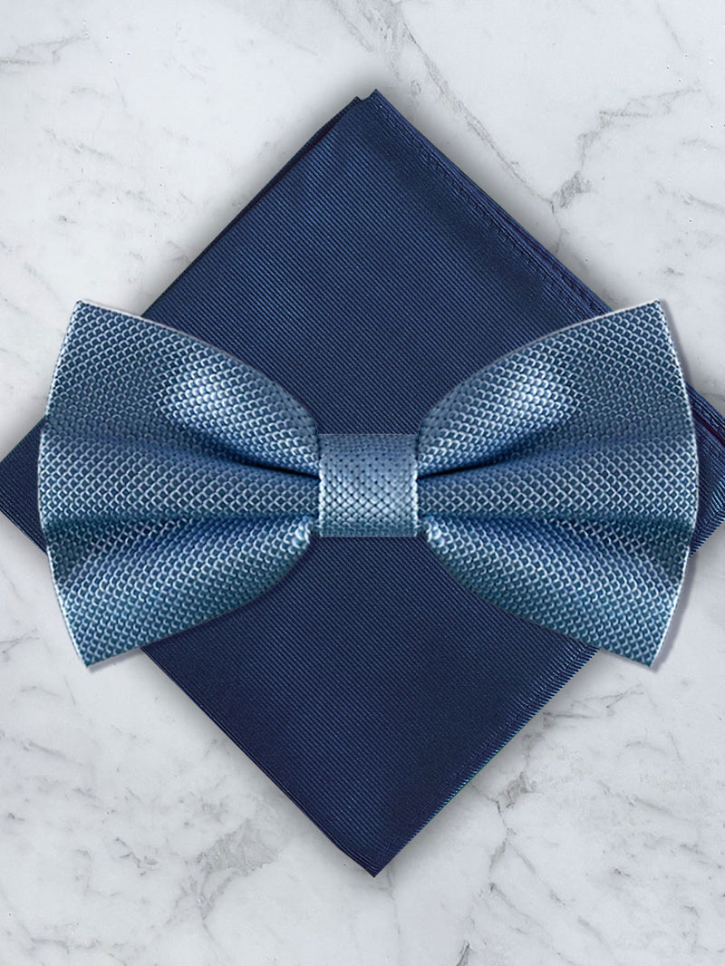 Baby Blue Deluxe Silk Bow Tie & Pocket Square Set