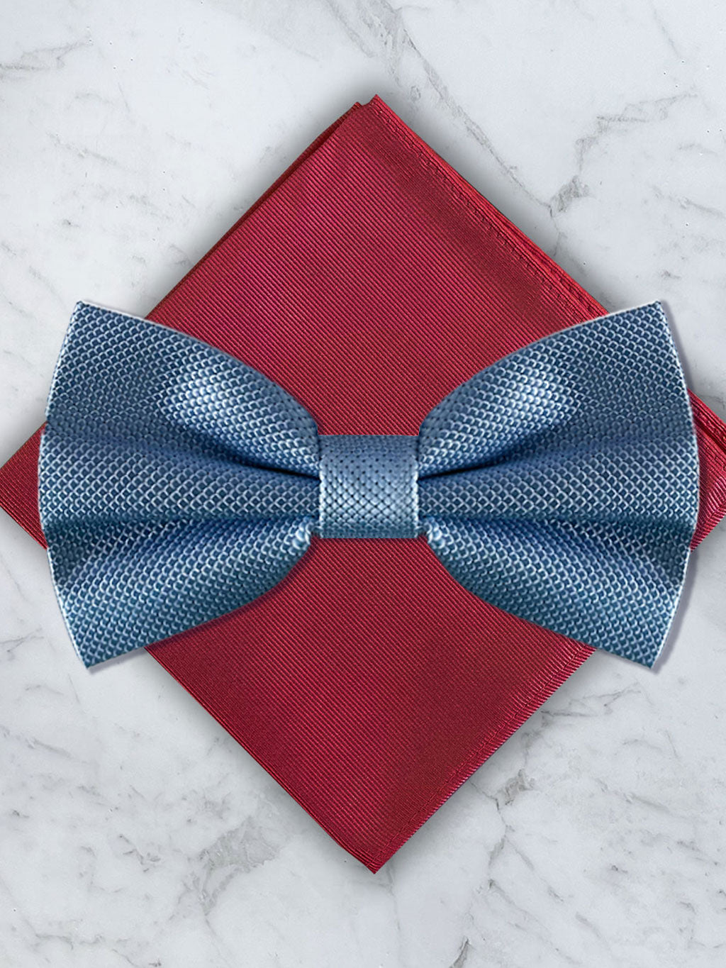 Baby Blue Deluxe Silk Bow Tie & Pocket Square Set