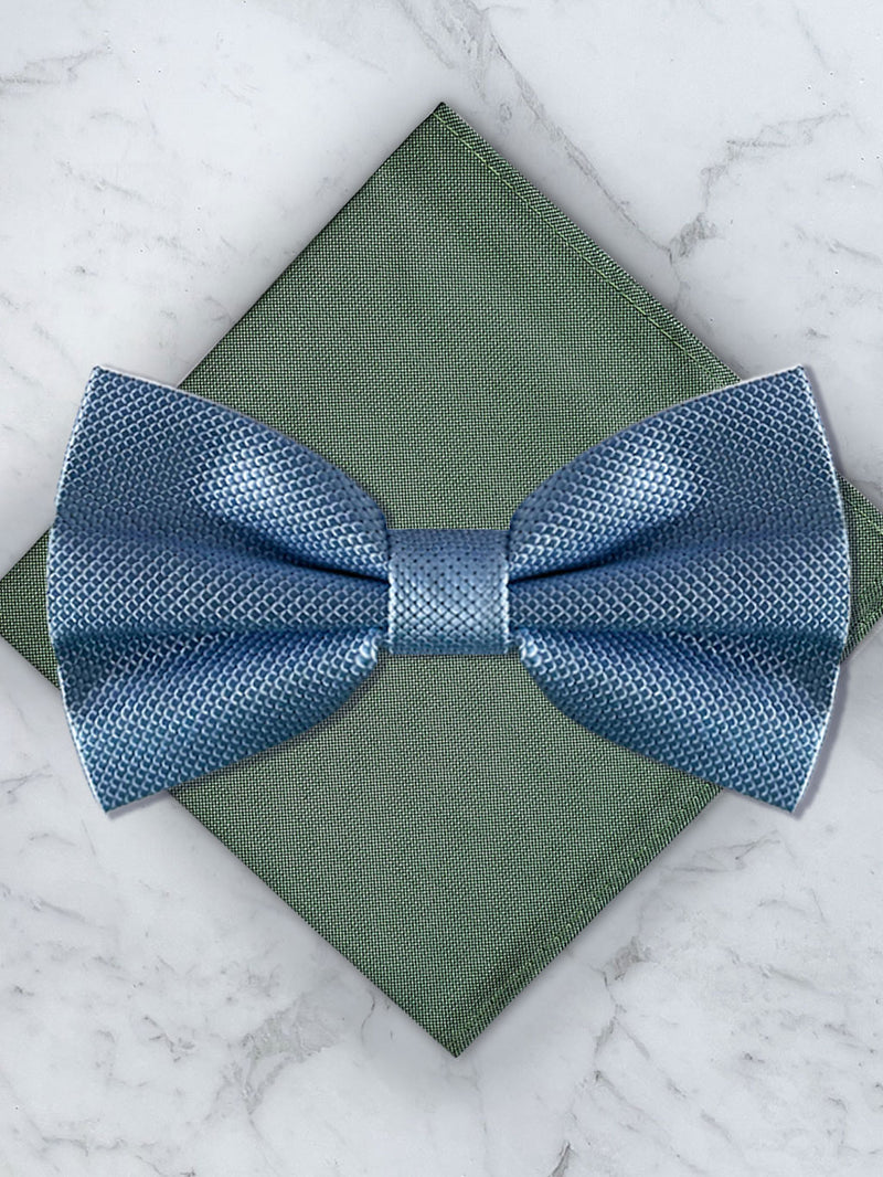 Baby Blue Deluxe Silk Bow Tie & Pocket Square Set