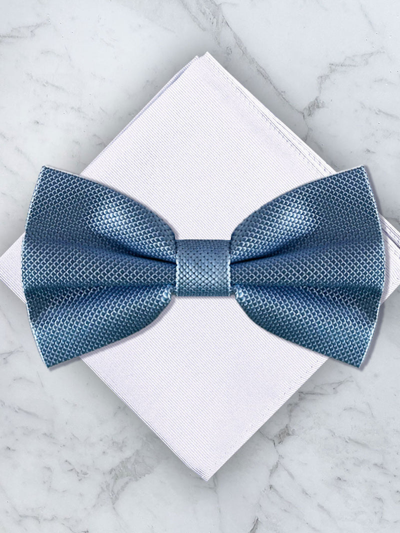Baby Blue Deluxe Silk Bow Tie & Pocket Square Set