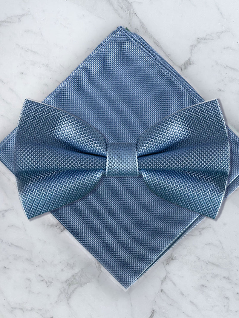 Baby Blue Deluxe Silk Bow Tie & Pocket Square Set