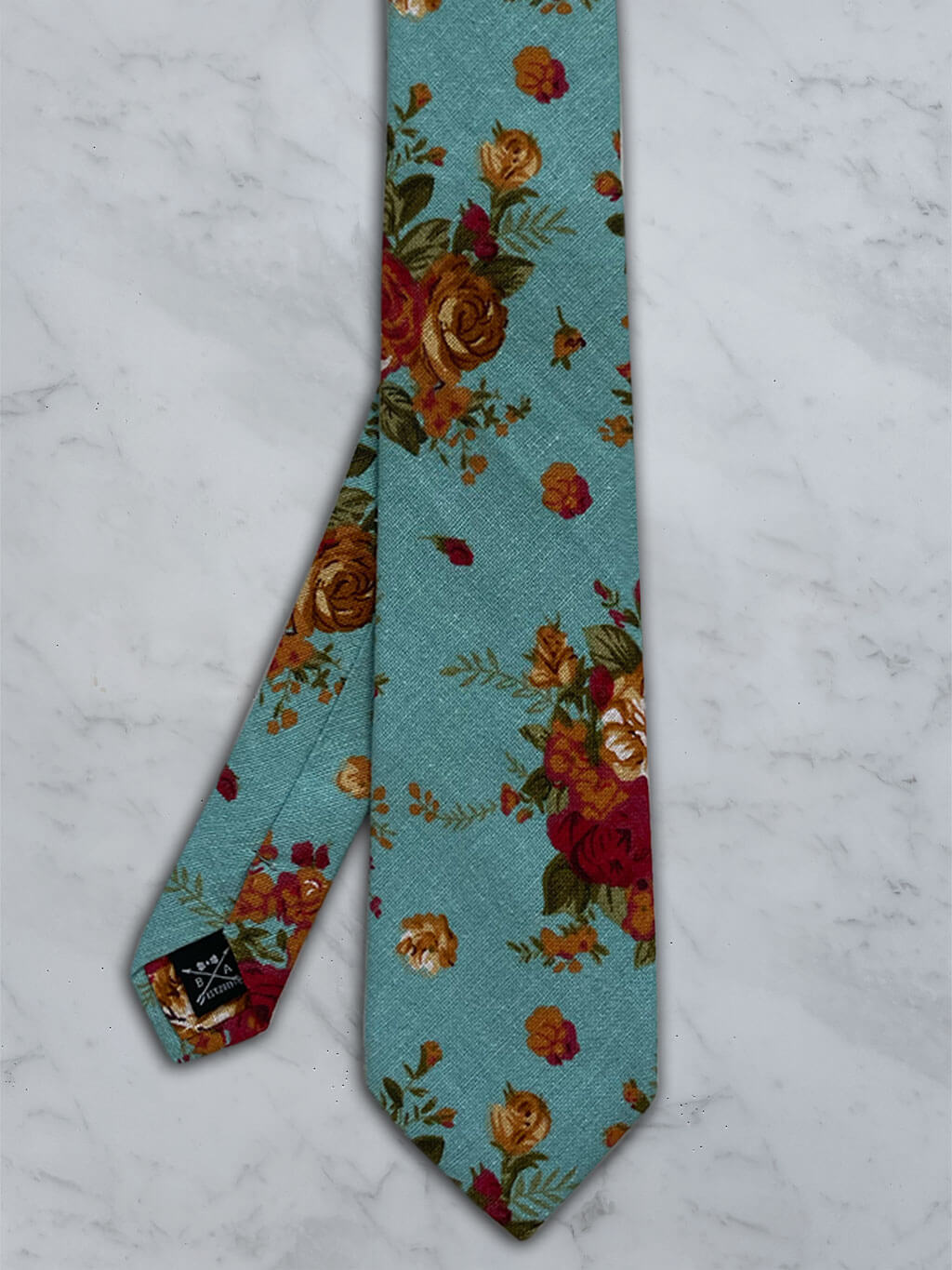Sky Blue Linen Floral Tie and Pocket Square Set