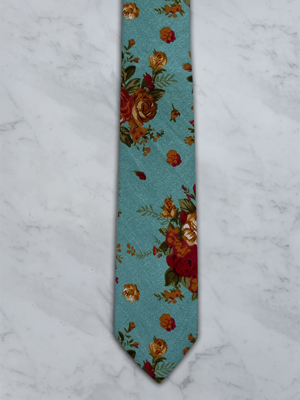 Sky Blue Linen Floral Tie and Pocket Square Set