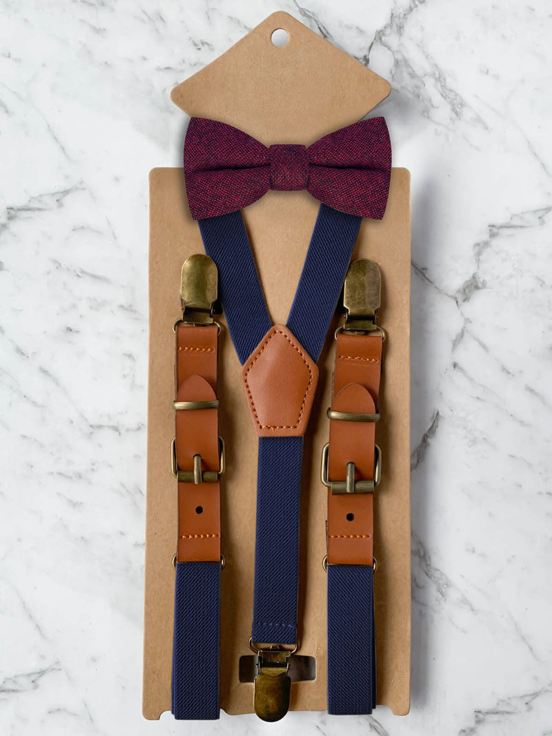 Kids Navy Suspenders & Wool Bow Tie Set