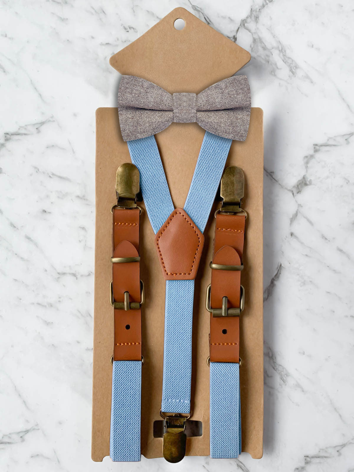Kids Baby Blue Suspenders & Wool Bow Tie Set